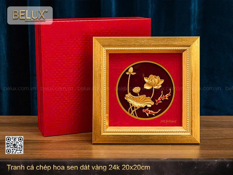 Tranh Sen Ngư Đại Cát dát vàng 24k kt 20x20cm&nbsp;